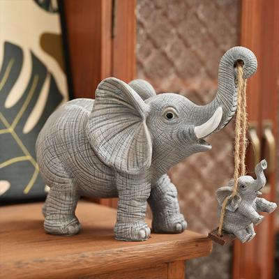 Elephant Statue Resin Elephant Mother And Child Figurine Swing Baby Elephant Sculpture for Home Office Desktop Decor
