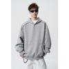 Men American Heavy Weight Zipper Deconstructed Boxy Cropped Hooded Pullover Sweatshirt Casual Outerwear
