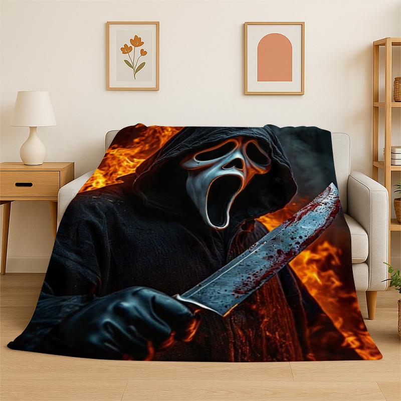 Horror Movie Character Chucky S-Scream Cartoon Flannel Blanket Soft Warm Throw Blanket for Bedroom Living Room Bed Travel Gift