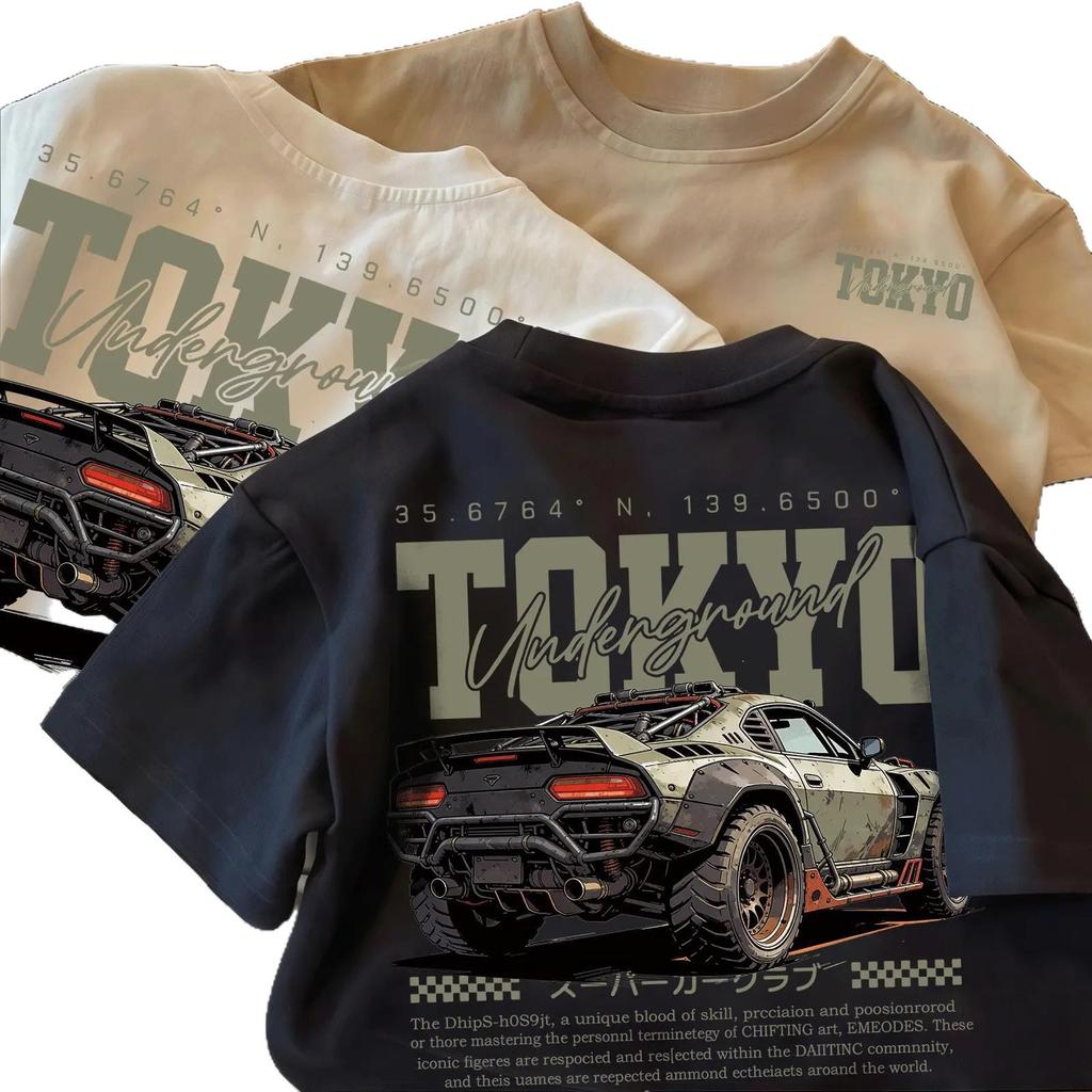 Kids Short Sleeve T-Shirt, Japanese Style, Cartoon Car Print, Casual Versatile Summer Top for Boys