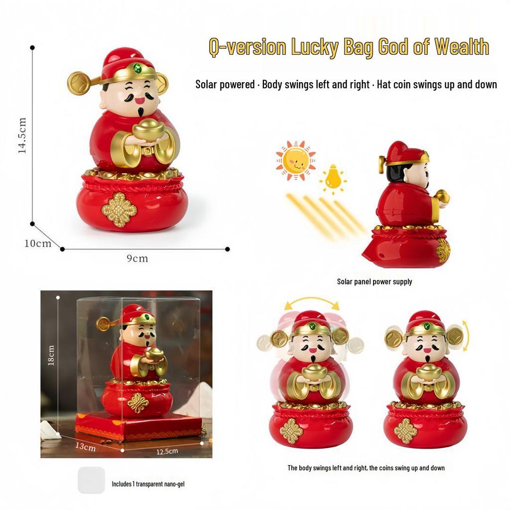 Solar-Powered God of Wealth Shaking Head Ornament - Creative Office Desktop Decoration for Wealth Attraction and Opening Ceremonies
