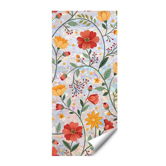 Decorative Window Decal Sun Catcher Static Film, Flower Butterfly Self-Adhesive Glass Sticker, Anti-Glare Tint Removable Privacy Cling for Home Office