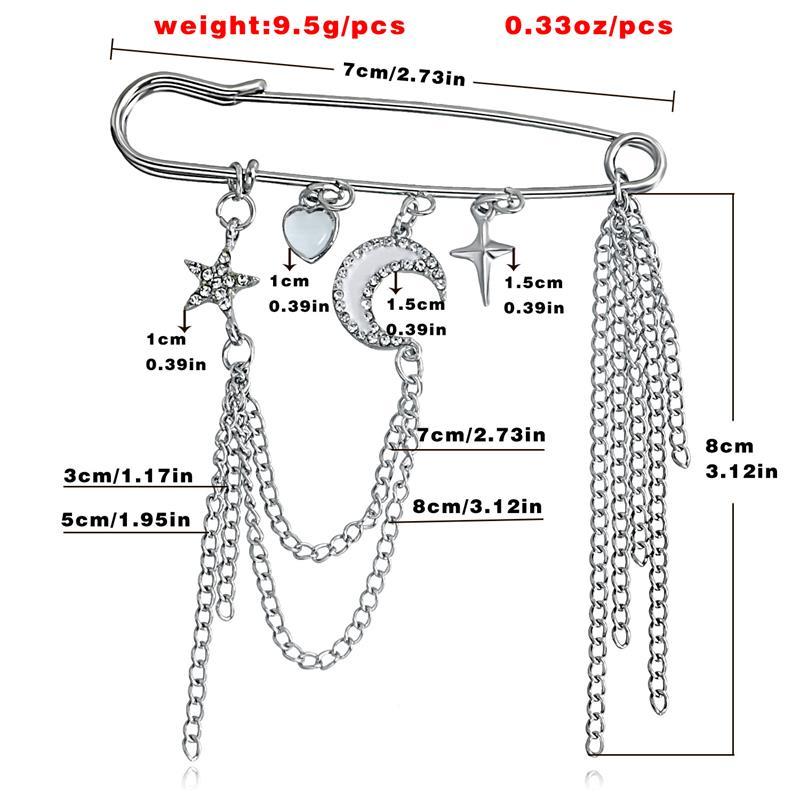 Schmuck Retro Diamant Stern Mond Sichel Kette Quaste Broschen Elegant Damen Kleidung Dekor Zubehör Tasche Anhänger Anzugnadeln