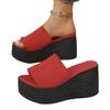 Women’s Knit Open-Toe Platform Slide Sandals Round Toe Summer Shoes