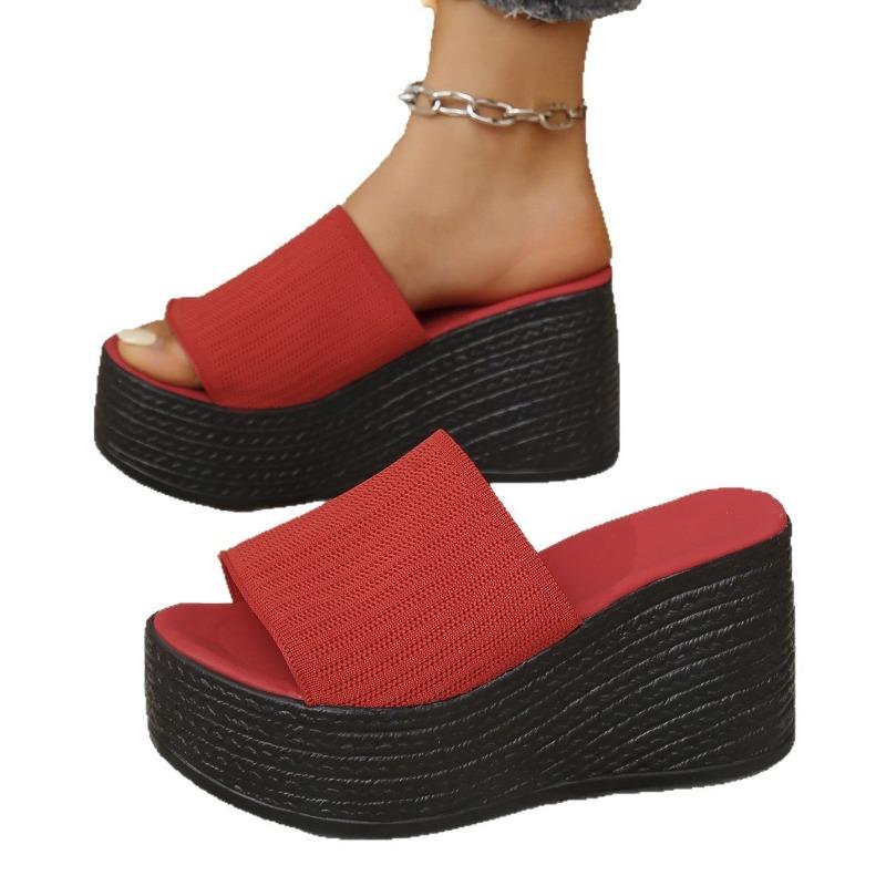 Women’s Knit Open-Toe Platform Slide Sandals Round Toe Summer Shoes