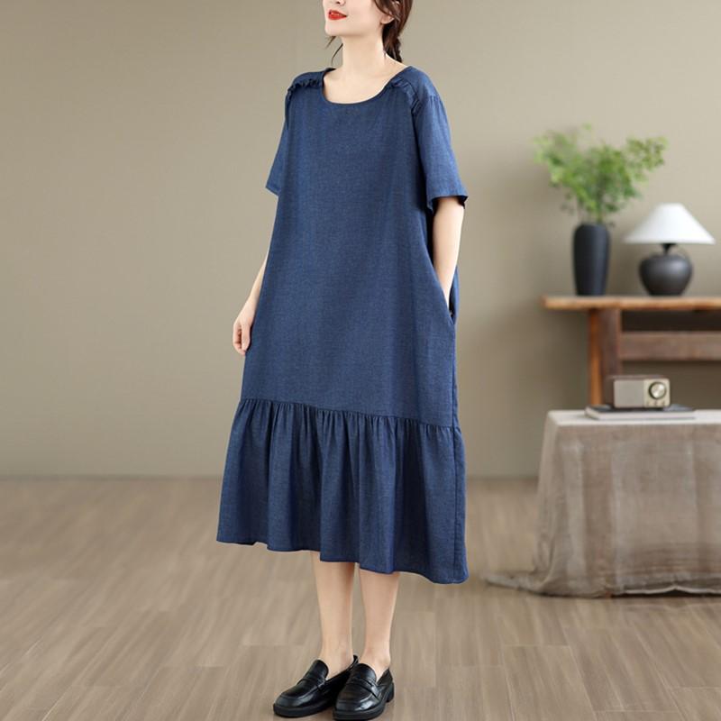 Sukienka damska z krótkim rękawem, plus size, dżinsowa, vintage, nowa, sukienki dla kobiet, codzienna, luźna, długa sukienka letnia