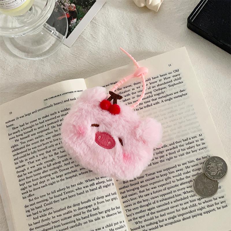Cartoon Cherry Animal Plush Coin Purse Soft Plush Coin Lovely Money Change Pouch Small Wallet With Keychain Bag Pendant Gifts