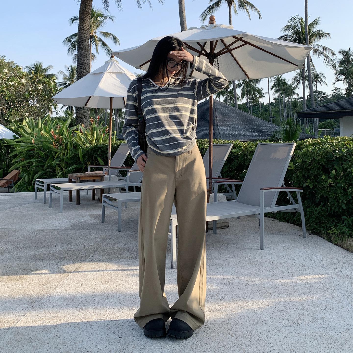 Women s 2026 Spring Low-Waist Wide-Leg Floor-Length Pants - Straight, Loose, Slimming, Drape, Casual, Versatile. XS