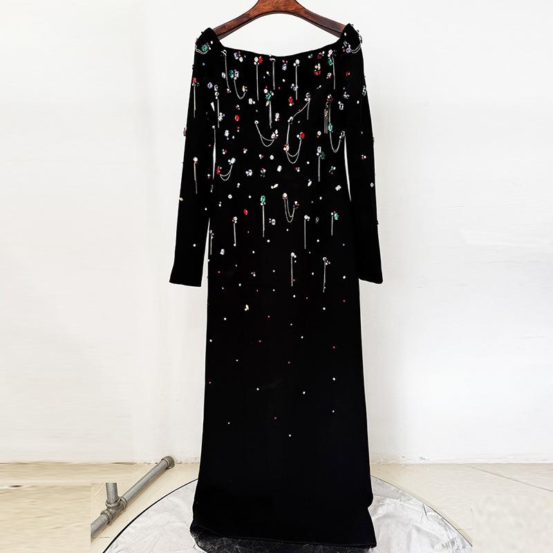 

2026 European & American Celebrity Off-Shoulder Evening Gown with Heavy Beading & Rhinestones Large чёрный