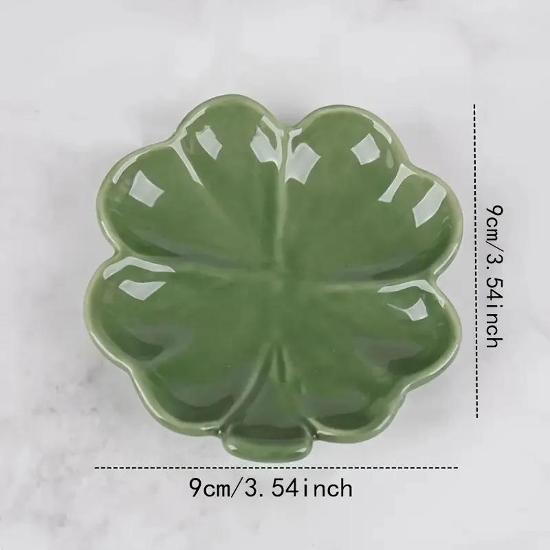 1Pc Ceramic Jewelry Tray Tabletop for Cosmetics and Accessories Nordic Style Clover Leaf Storage Box for Wedding Birthday Gifts