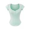 Damen Einfarbiges Slim-Fit T-Shirt mit Herzausschnitt & Gebogenem Saum