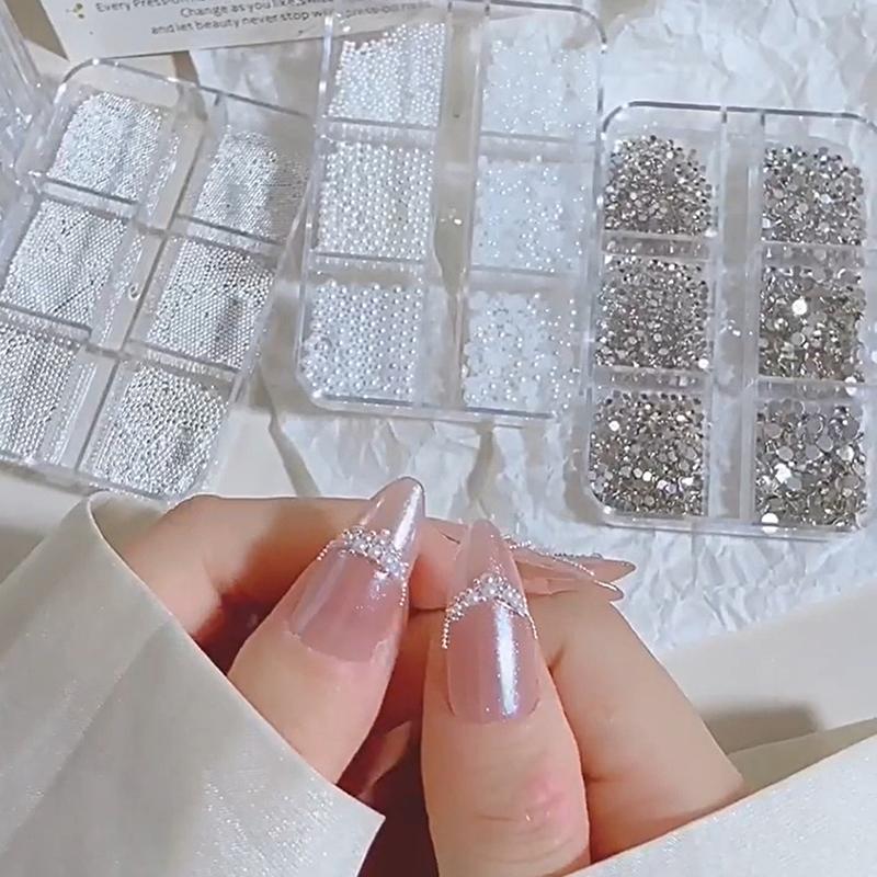 6 Grids Mini Pearl Nail Beads 0.6-2Mm Silver Stainless Beads Jewelry Metal Tiny Balls Diy Charm Accessories Manicure Decoration