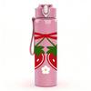 1PC Twin Red Strawberry With Bow 750ml Color Plastic Sports Water Bottle Leakproof Flip Straw Lid Suitable for Sports Office Home Use