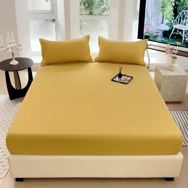 Four Seasons Skin-friendly Washed and Brushed Solid Color Pillowcase Protective Cover Double Fitted Sheet Taiwan Bed Bag