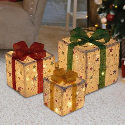 3 Christmas Decorations with Illuminated Gift Boxes, for Outdoors,