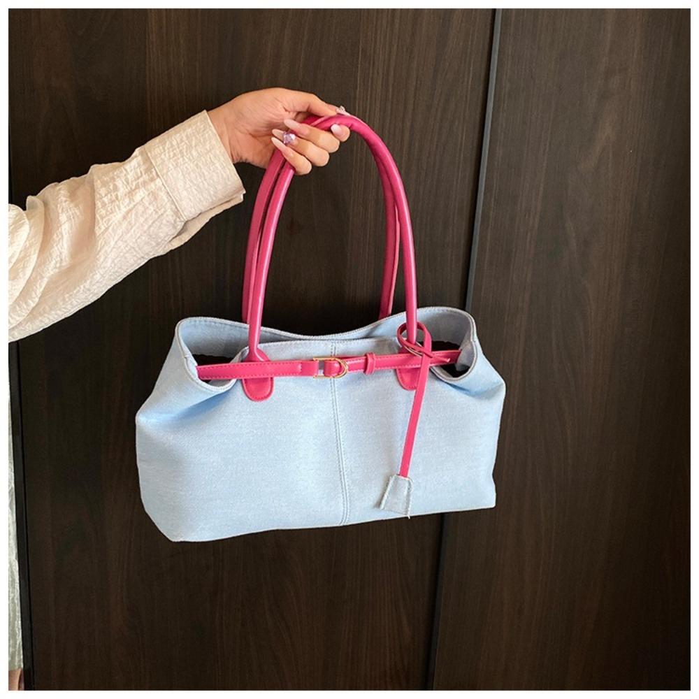 Patchwork Color Vintage Armpit Bag Hasp Closure Casual Tote Bag Denim Shoulder Bag Students