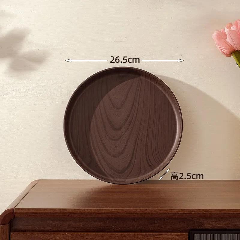 Multi-Purpose Walnut Wood-Grain Tray-Round Serving/Storage Plate for Tea Ceremony, Coffee & Baked Goods,for Tea Set Organization