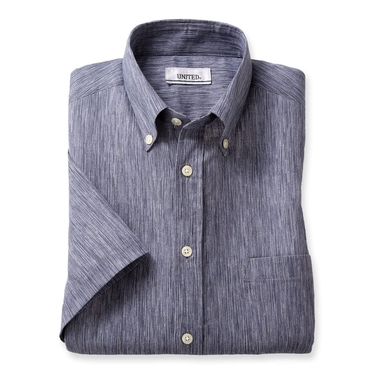 

сделано в Такасима Чидзими индиго [UNITED] Рубашка с коротким рукавом, Япония, мужская, на пуговицах, (JP, алфавит, L, серый)