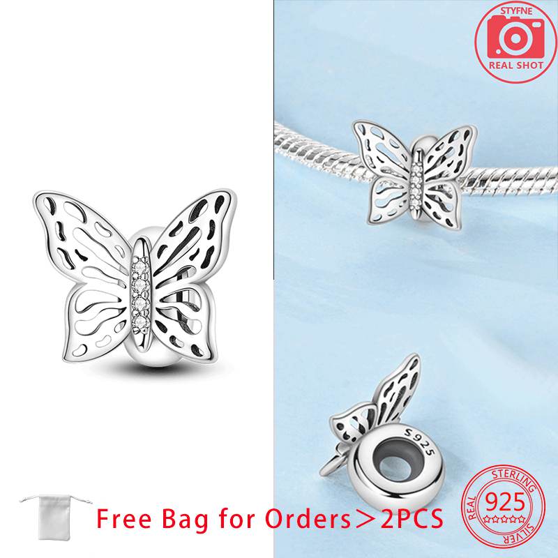 Bead Charms Butterflies Charm Bead Charms Stopper Clasp Locating Buckle Copper Bead Charms Compatible With Bracelets Birthday Graduation Jewellery Gif