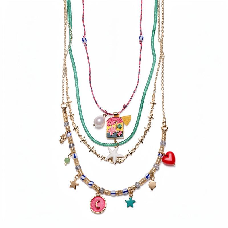 Summer Sea Star Heart Pearl Pendant Clavicle Necklace: Retro Vacation Style for Women