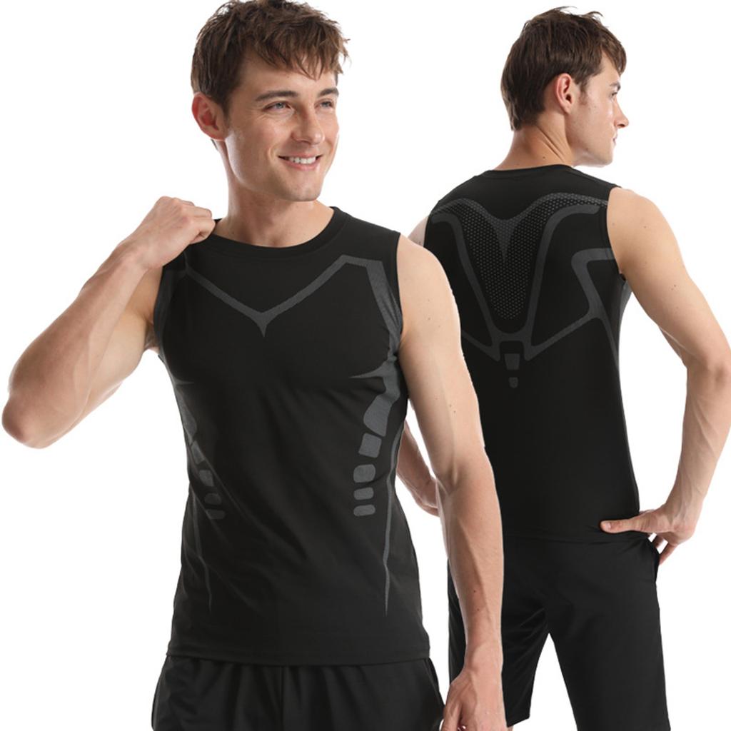 Men's Summer Sports Tight Vest Men's Fitness Quick-drying Breathable Basketball Training With Elastic Vest T-shirt