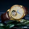 Men's Swiss Movement Waterproof Mechanical Watch with Diamond-Set Skeleton Design and Leather Strap