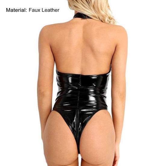 Sexy Bodysuit Backless Lightweight Faux Leather One-piece Sexy Sleepwear for Honeymoon
