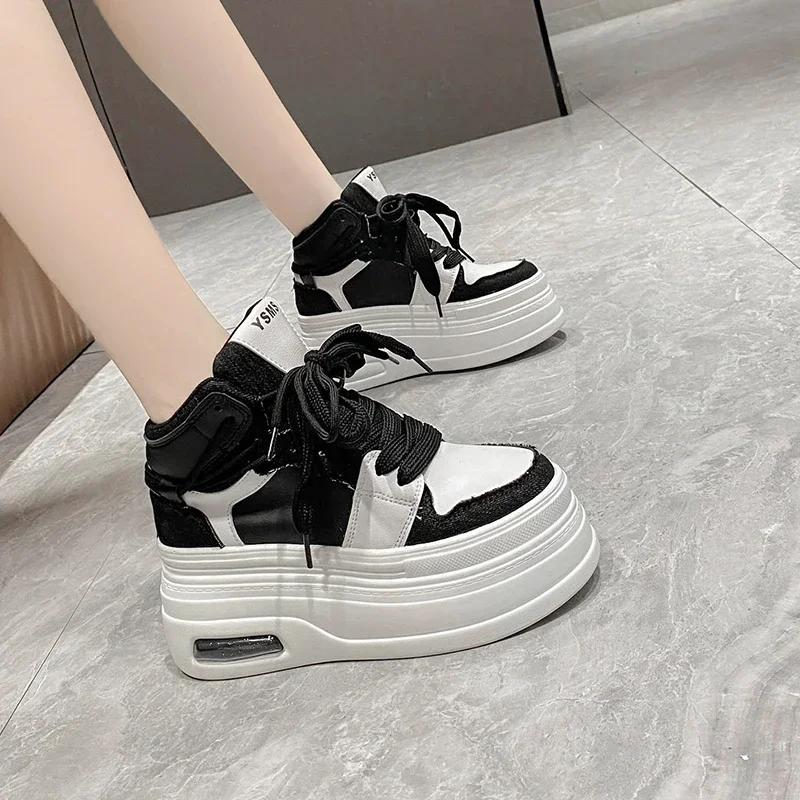 Fashion Chunky Sneakers for Women Comfort High Top 8cm Platform Height Increasing Sports Shoes Basketball Non-slip Trainers Walking Shoe
