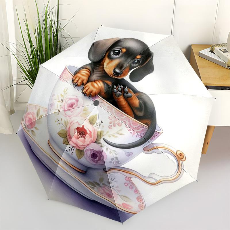1pc Teacup Dachshund Umbrella with Plastic Handle,Suitable for All Seasons Home Travel Outdoor Umbrellaptys31029