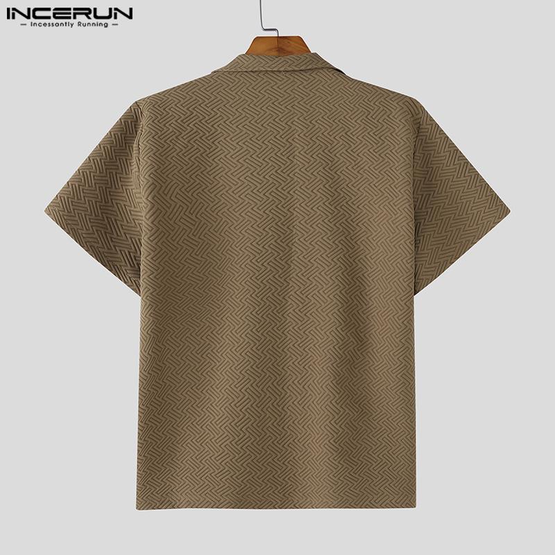 INCERUN S-5XL Men Lapel Short Sleeve Texture Buttons Casual Loose Shirts