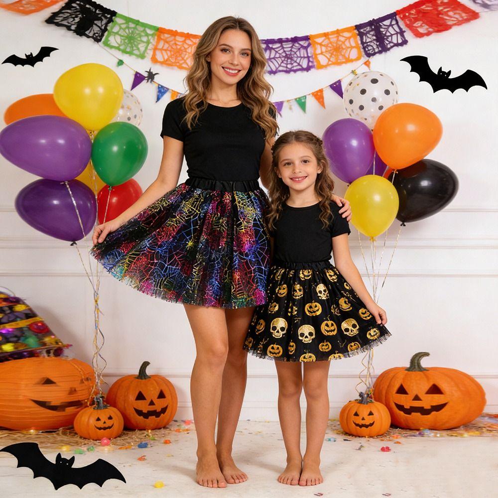 Fashion With Lining Halloween Spider Skirt Fluffy Tulle Mesh Tutu Skirt Cosplay Props Stretchy Waist Halloween Skirts Halloween