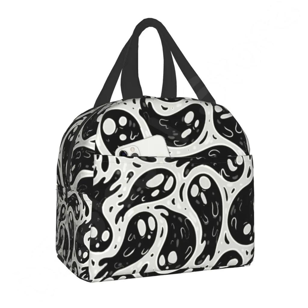 Pattern Insulated Lunch Bag for School Office Halloween Cat Skull Leakproof Cooler Thermal Bento Box Women Children