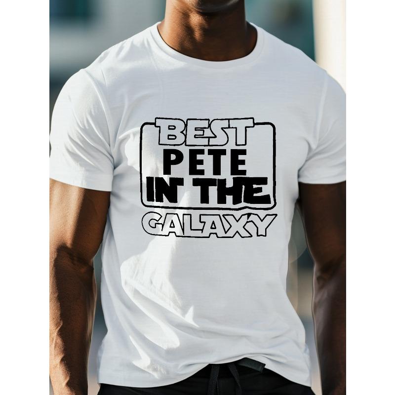 

European Size Plus Size Men s Summer T-shirt, Letter Best Pete Print Short Sleeve Tees, Trendy Casual Tops For Daily Life, Big & Tall S белый