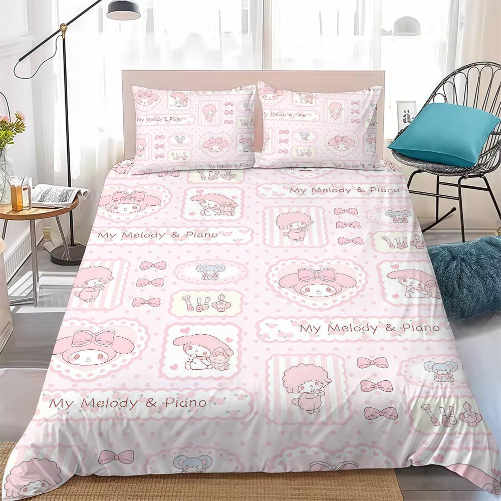 M-MelodyS Anime Cute Duvet Cover Set Home Style Bedding Soft Laundry Cotton Bed 3 Piece Set Student Dormitory Gift