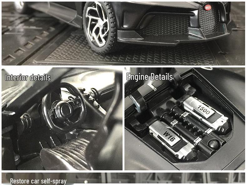 Haodi A3201 Black Night Bugatti Model with Sound & Light, Pull-Back Action, and 4 Opening Doors