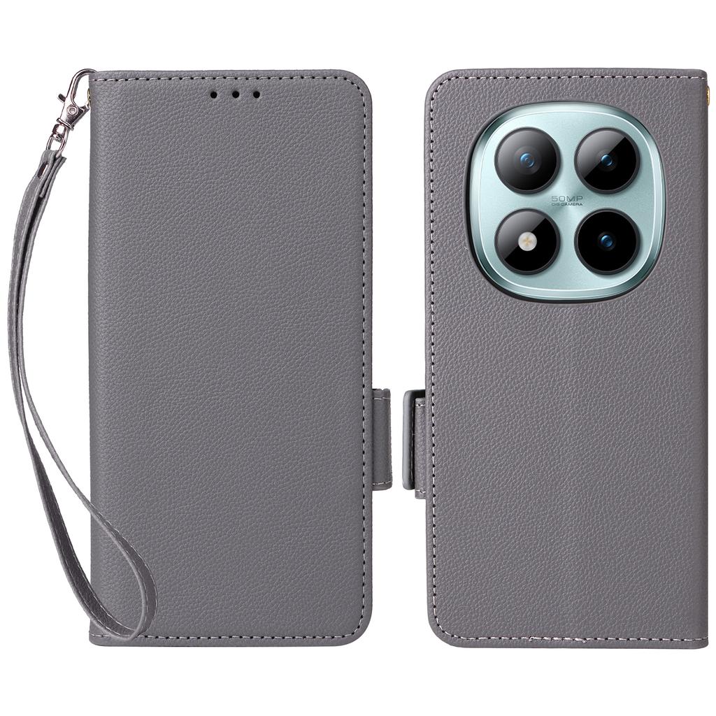 Dla Xiaomi Poco M8 Pro 5G/Redmi Note 15 Pro+ 5G (Światowy) Etui Portfel ze Skóry z Teksturą Litchi z Paskiem na Nadgarstek