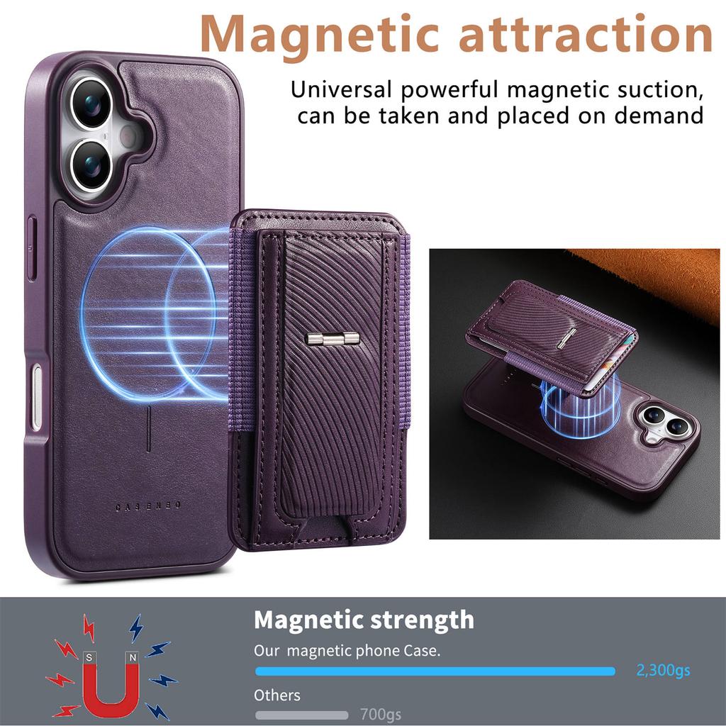 CASENEO For iPhone 17 Case with Foldable Kickstand TPU PU Leather PC Card Bag Magnetic Phone Cover Compatible with MagSafe