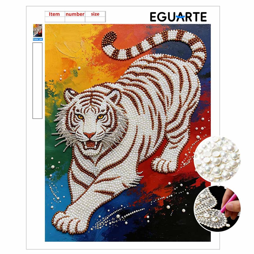 Majestic Tiger Pearl Kit 5D DIY Round Rhinestone Art for Adults Relaxing Handmade Wall Decor Holiday Gift Frameless