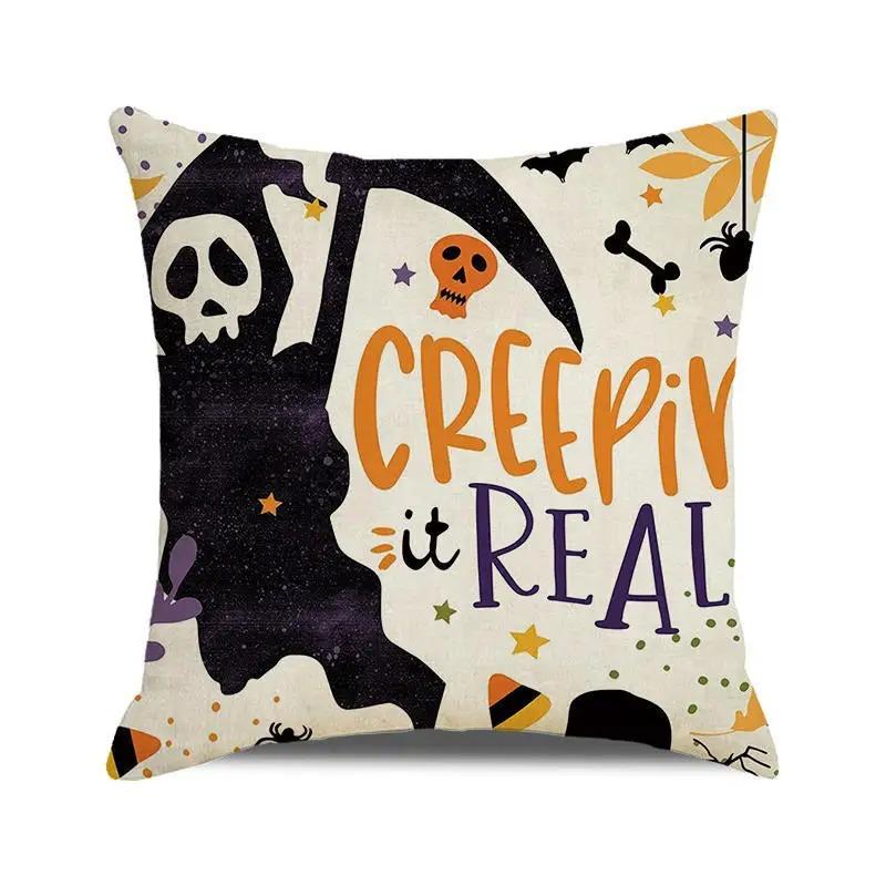 Halloween Decorative Cushion Cover Pumpkin Bat Wizard Ghost Pillowcase Suitable for Home Living Room Sofa Room Decoration