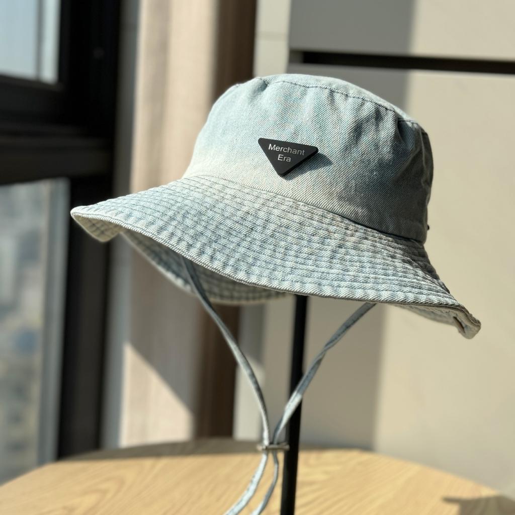 Simple Washed Denim Outdoor Hiking Hat Women's Camping Big Head Circumference Bucket Hat Western Denim Hat