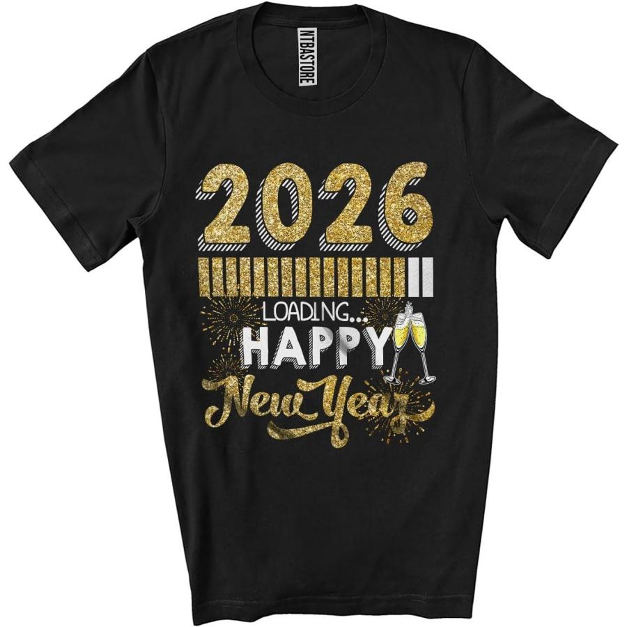 Happy New Year 2026 Loading; Amusing New Year Fireworks Drinking; Family Friends Group Unisex T-Shirt Black XXXXXL чёрный