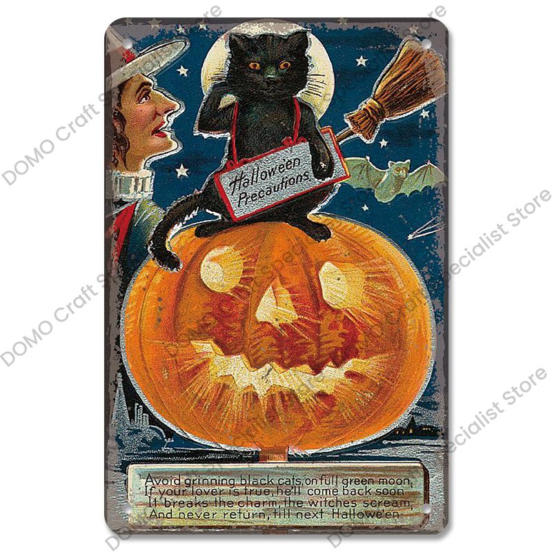 Halloween Night Party Poster Vintage Metal Signs Pumpkin Trick or Treat Metal Tin Plate Wall Art Decor For Bar Pub Club Home