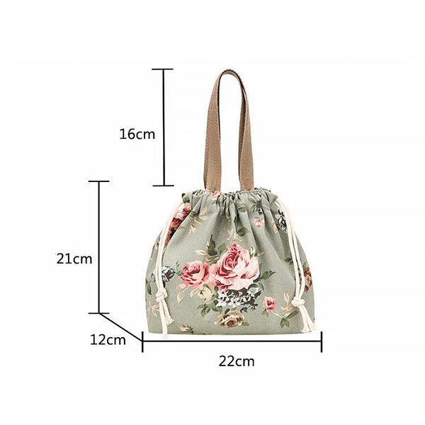 WTEMPO Fashion Printed Lightweight Handbags Women's Embroidered Drawstring Bento Bags Commuting Travel Lunch Box, Storage, Hand-held Cloth Bags