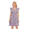 Women Summer V-Neck Chiffon Print Ruffled Sleeveless High Waist A Line Chic Dress S-XXL