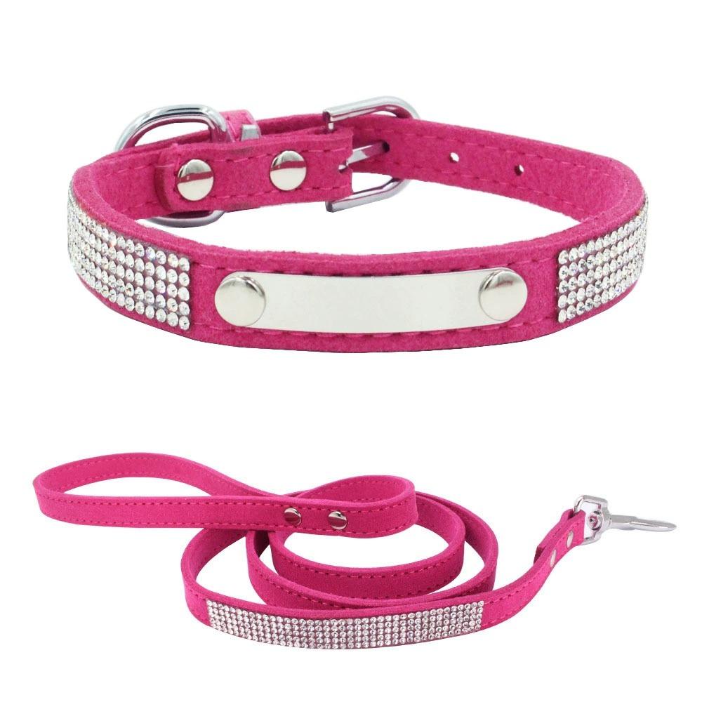 Sparkling Rhinestone Soft Suede Leather Dog Collar Dog Cat Rhinestone Collar Crystal Diamond Pet Dog Puppy Collar