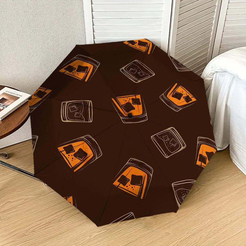 1pc Whiskey Glass Ice Pattern Umbrella Design Automatic Opening and Closing Umbrella, High-quality Travel Umbrella,  c1128067