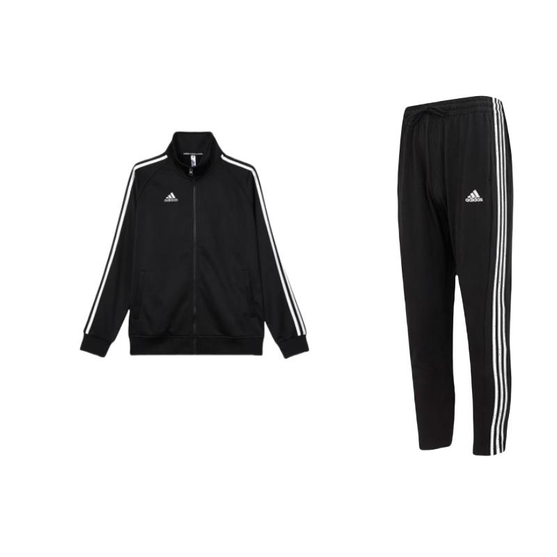 

Adidas Striped Design Retro Stand Collar Long Sleeve Tapered Knit Pants Casual Sports Suit Men suits Black IC0044+TR30J2-CBW L