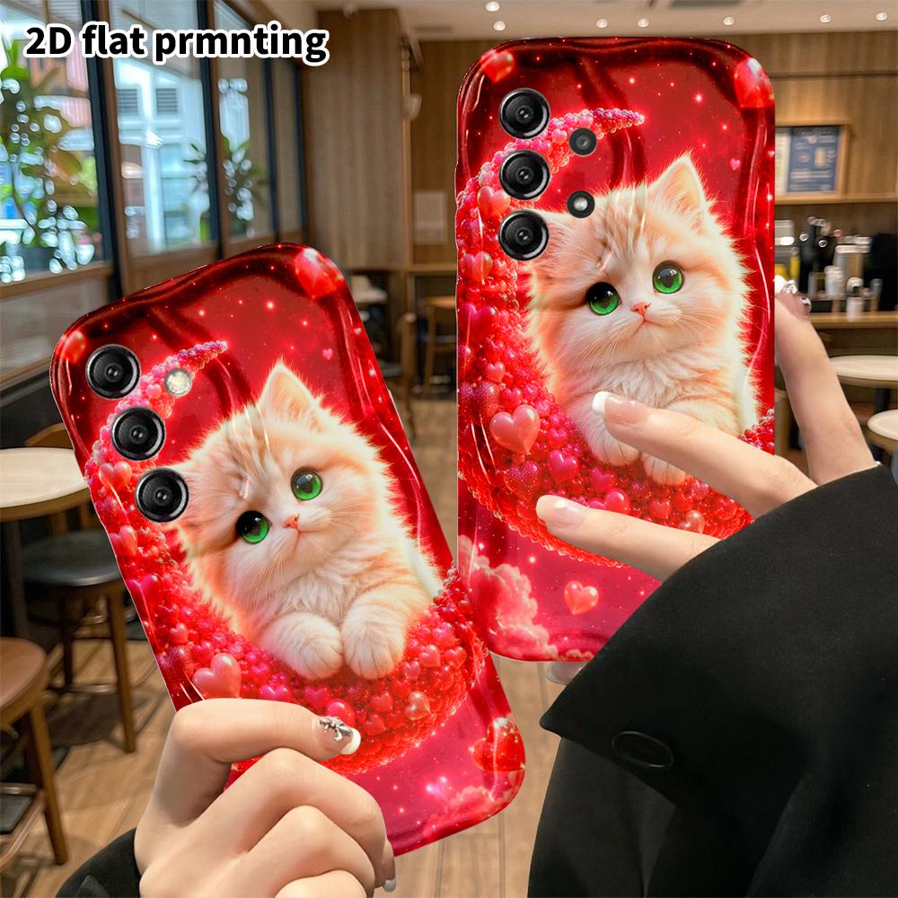 Phone case: 2D flat, suitable for Samsung Galaxy A34 A35 M05 M06 S20 S22 S21 FE Plus 5G protective case, creamy white kitten, perfect holiday gift for