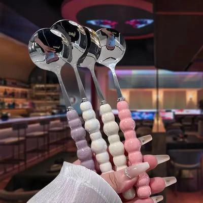 Fashion Home Pearl Handle Spoon Creativity Stainless Steel Spoon Tableware Table Household Dining Coffee Teaspoons Soup Spoon
