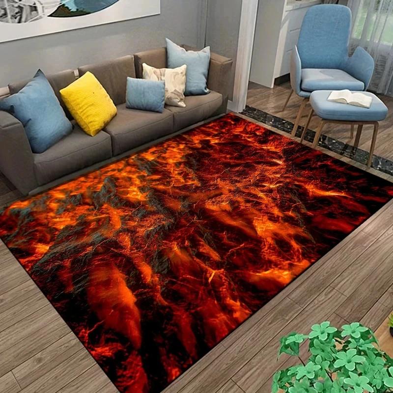 3D Volcano Lava Carpet Rug Living Room Decor Visual Effects Carpets Bedroom Bedside Soft Foot Mat Home Kitchen Entrance Doormat
